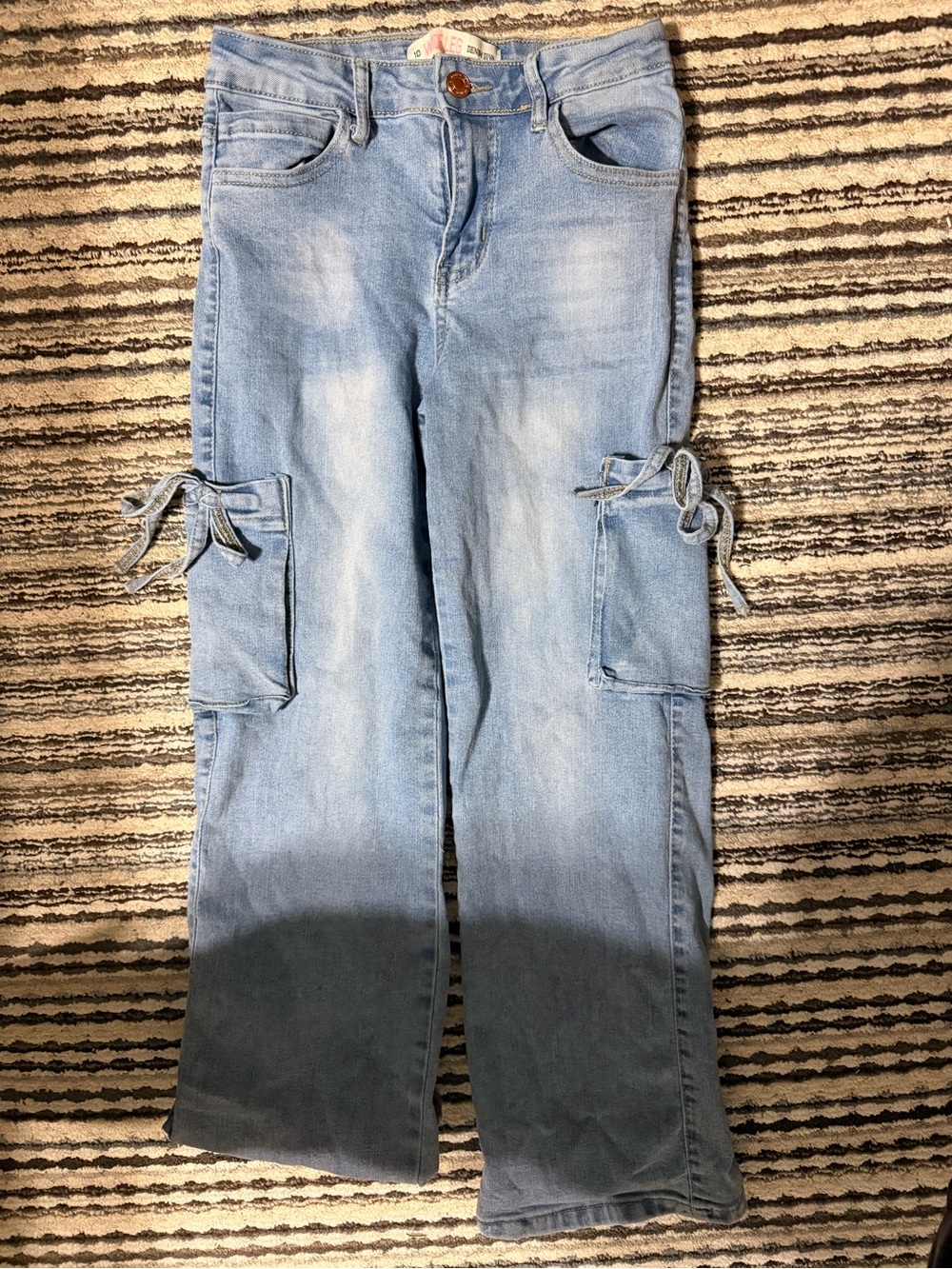 Light Blue Kids' Cargo Jeans with Side Tie Pockets